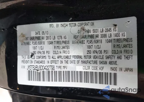 2013 Mazda Cx-9 Sport from USA, damaged, VIN JM3TB2BV8D0422798